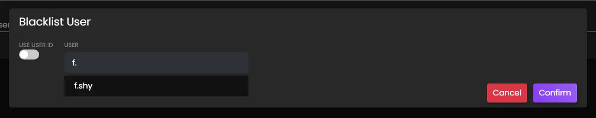 Blacklist user selection